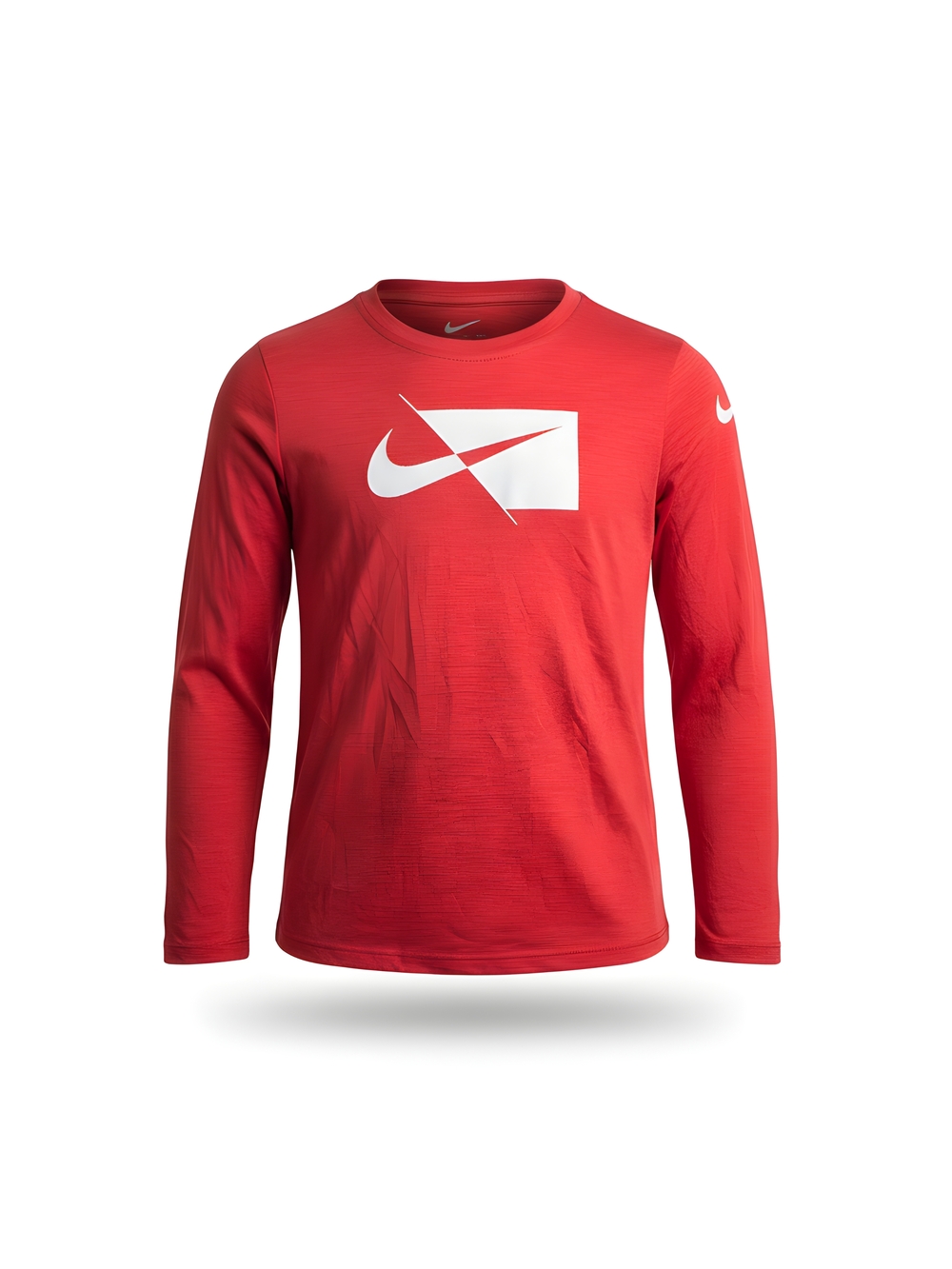 Nike Long-Sleeve Logo Tee in Red with White Swoosh
